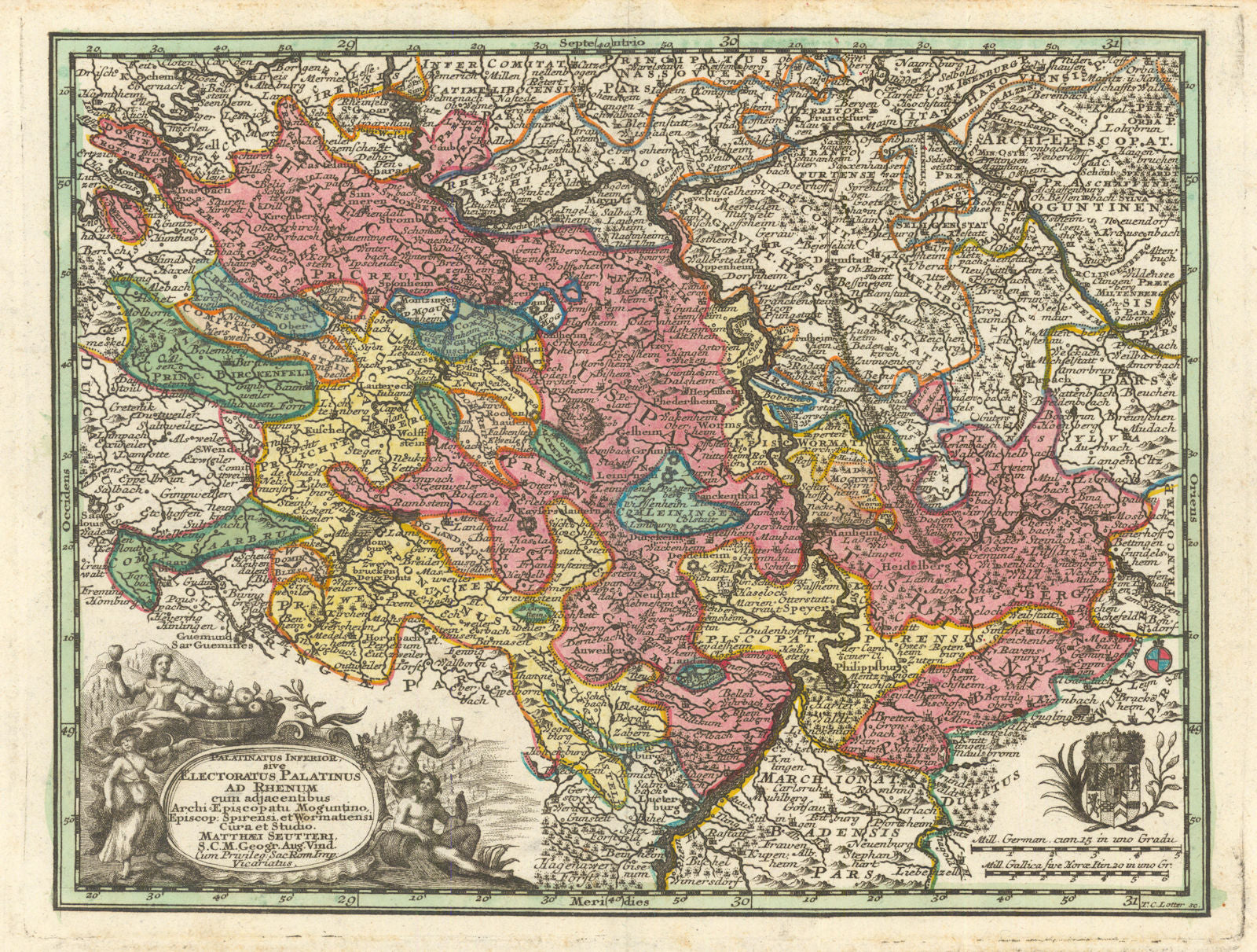 Palatinatus Inferior… Rhineland-Palatinate. Baden-Württemberg. Seutter c1744 map